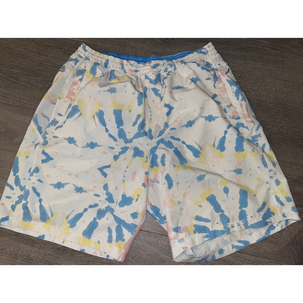 Birddogs Mens XXL Long Gym Shorts Tie Dye Blue White Built-in Liner Activewear